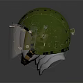 Green Safety Helmet With Transparent Face Shield And Metal Fasteners Design