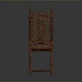 Classic Wooden Carved Chair With Pink Patterned Upholstered Seat And Ornate Design