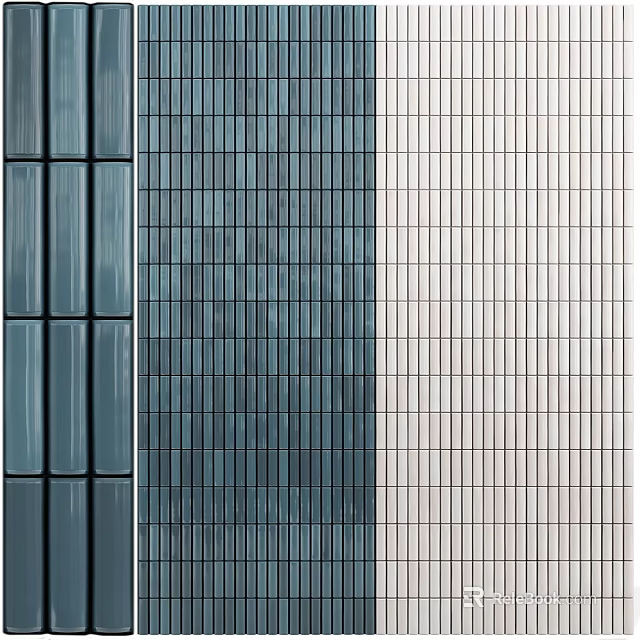 Teal Navy Blue And White Building Tiles With Grid And Striped Patterns 3d model 