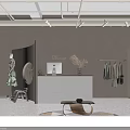 Light Colored Clothing Store Interior With Clothes Racks Display Shelves And Soft Lighting