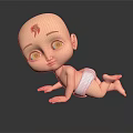 Cute Baby Crawling on Smooth Surface Wearing White Diaper 3D Illustration