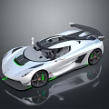 Aerodynamic White Sports Car With Black Roof Green Accents And Large Rear Wing