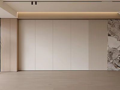 Modern Minimalist Interior Background Wall With White Panels Striped Design And Marble Texture 3d model