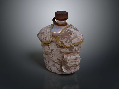 Camouflage Water Flask With Cloth Cover And Strap For Outdoor Activities 3d model
