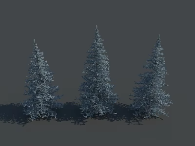 Three Snow Covered Evergreen Pine Trees In Winter Landscape With Shadows 3d model