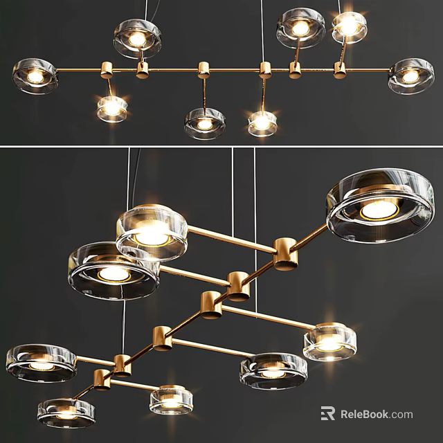 Elegant Modern Gold Chandelier With Metal Frame Glass Shades And Multiple LED Lights 3d model 