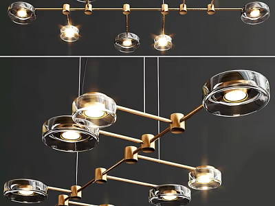 Elegant Modern Gold Chandelier With Metal Frame Glass Shades And Multiple LED Lights 3d model