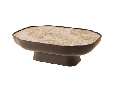 Modern Luxury Irregular Travertine Top Coffee Table With Solid Dark Brown Pedestal Base For Living Room 3d model