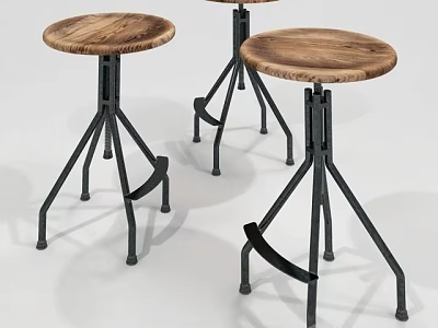 Modern Bar Stools With Round Wooden Seats And Metal Tripod Legs 3d model