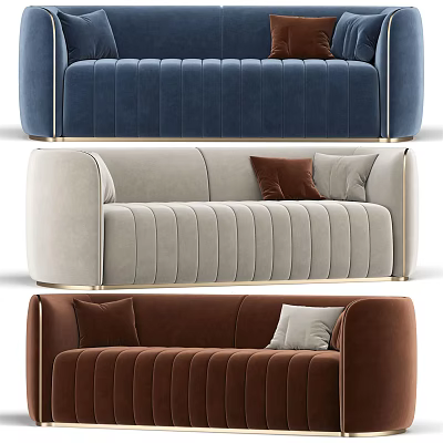Modern Multi Seat Sofa In Blue Beige Brown With Tufted Design And Gold Frame 3d model