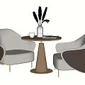 Casual Sofa Set With Two Light Dark Gray Armchairs Golden Legs And Round Wooden Table