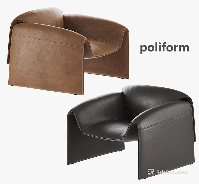Poliform Stylish Modern Leather Armchairs Available in Brown and Black Colors 3d model 