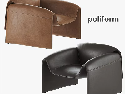 Poliform Stylish Modern Leather Armchairs Available in Brown and Black Colors 3d model