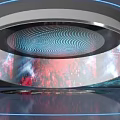 Large Circular LED Screen With Red White Wave Pattern Waterfall Effect And Blue Lighting 3d model