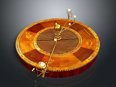 Exquisite Decorative Ornament Set With Circular Wooden Striped Base And Metal Decorations 3d model