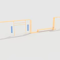 Children's Play Area With Wooden Frames Climbing Railings And Blue Elements