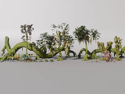 Diverse Plant Combination With Trees Vines And Moss Covered Trunks In 3d model