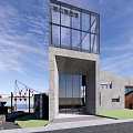 Modern Seaside Boutique Guesthouse Building With Glass Wall Brick Exterior Red Lanterns And Green Lawn