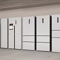 White Refrigerators and Freezers in Various Styles Displayed Side by Side in Modern Showroom