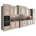 Classic Beige Kitchen Cabinets With Glass Doors Marble Countertop And Built In Oven