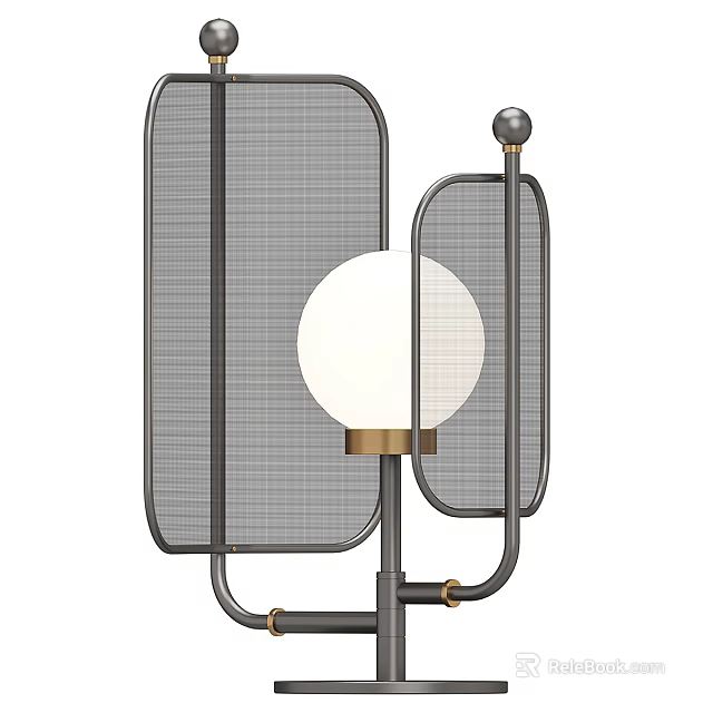 Modern Floor Lamp With Metal Mesh Screens And Spherical Glass Lampshade Design 3d model 