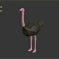 Stylized Low Poly Ostrich 3D Character Model With Black Body Pink Neck And Legs