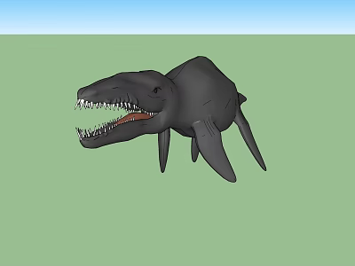 Black Prehistoric Aquatic Reptile With Sharp Teeth Open Mouth And Green Background 3d model