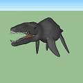 Black Prehistoric Aquatic Reptile With Sharp Teeth Open Mouth And Green Background