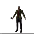 Game Movie Character Bald Man 3D Model With Green Patterned Jacket Red Shirt Gray Pants
