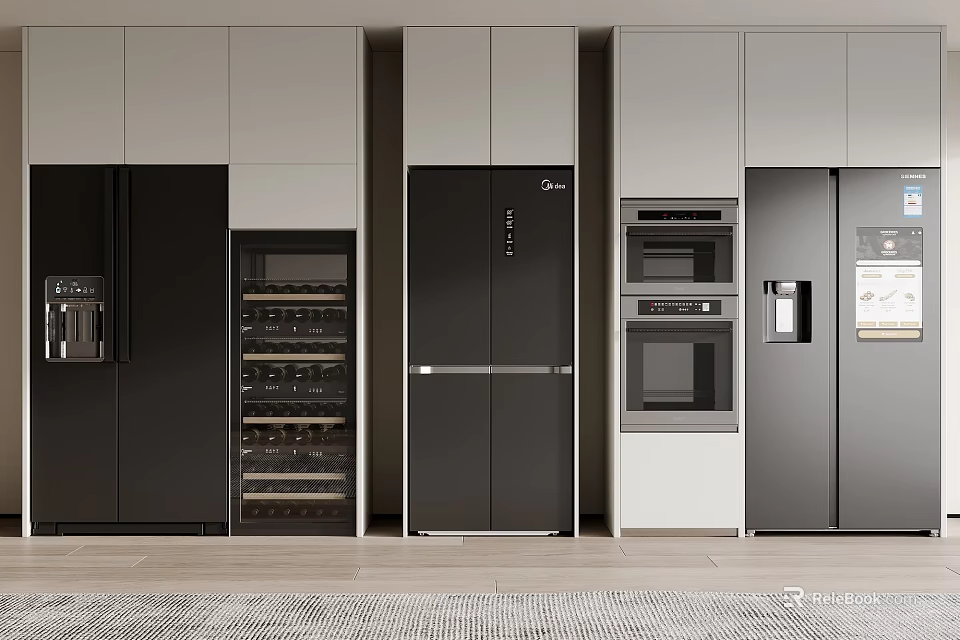 Modern Kitchen Interior With Built In Refrigerator Freezer And Stainless Steel Appliances 3d model 