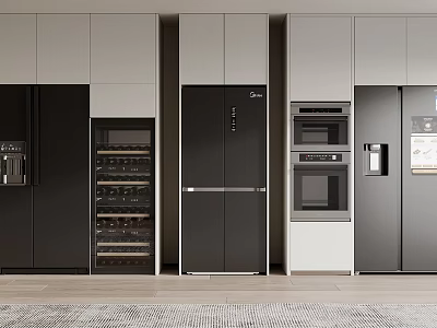 Modern Kitchen Interior With Built In Refrigerator Freezer And Stainless Steel Appliances 3d model