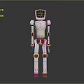 Pink Robot Character With Green Screen Head Number 3 Yellow Black Details And Red Feet