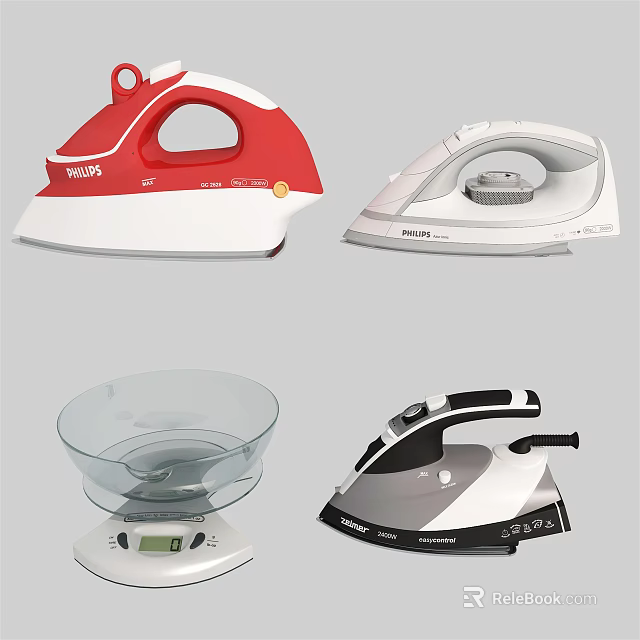 Essential Modern Household Appliances With Electric Irons And Digital Scales 3d model 