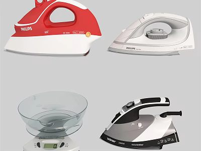 Essential Modern Household Appliances With Electric Irons And Digital Scales 3d model