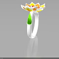 Stylish Lotus Shaped Fashion Ring With Orange Yellow Petals Green Accents And Red Blue Center