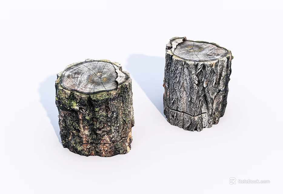 Natural Wood Stumps Featuring Stone Like Texture and Rustic Decorative Style 3d model 