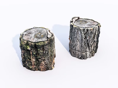 Natural Wood Stumps Featuring Stone Like Texture and Rustic Decorative Style 3d model