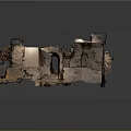 Ancient Ruins Model Display With Stone Structures And Illuminated Cave Design