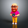 Cartoon Male Character With Bald Head Red Beard Wearing Pink Shirt Holding Black Camera