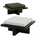 Two Modern Square Stools With Black Frame And Green White Cushions 3d model