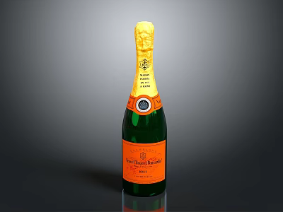 Moët Chandon Champagne Bottle With Green Glass Orange Label And Gold Foil 3d model