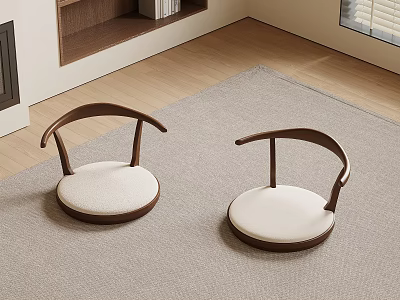 Stylish Wood Frame Floor Leisure Chairs With Soft Round Cushion For Cozy Japanese Home Decor 3d model
