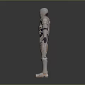 Futuristic Robot Character In Metallic Armor With Silver Detailed Design And Standing Pose