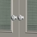 Double Doors With Grid Pattern Glass And Silver Round Door Knobs 3d model