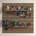 Wall Mounted Pegboard Shelf With Organized Tools Bottles And Power Tools Storage 3d model