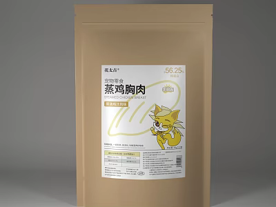 Brown Steamed Chicken Breast Pet Food Packaging With Cartoon Cat Design 3d model