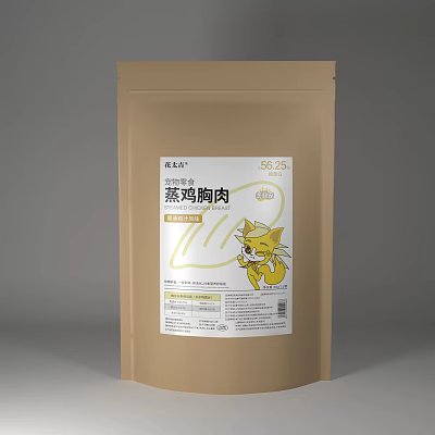 Brown Steamed Chicken Breast Pet Food Packaging With Cartoon Cat Design 3d model
