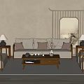 Quiet New Chinese Sofa Tea Table 3d model