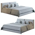 Modern Double Bed with Light Gray Upholstered Headboard White Bed Linen and Brown Throw Pillows 3d model