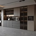 Modern Kitchen Sideboard With Grey Cabinets Glass Doors Drawers Coffee Machine And Oven